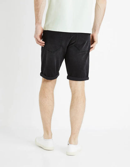 Elastane Cotton Denim Shorts - Black - 04