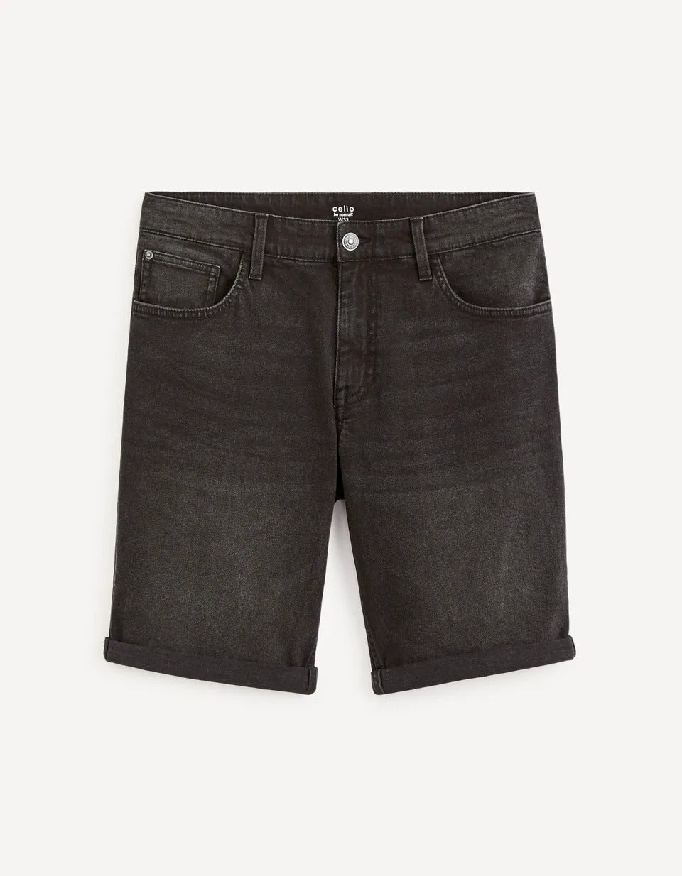 Elastane Cotton Denim Shorts - Black - 05