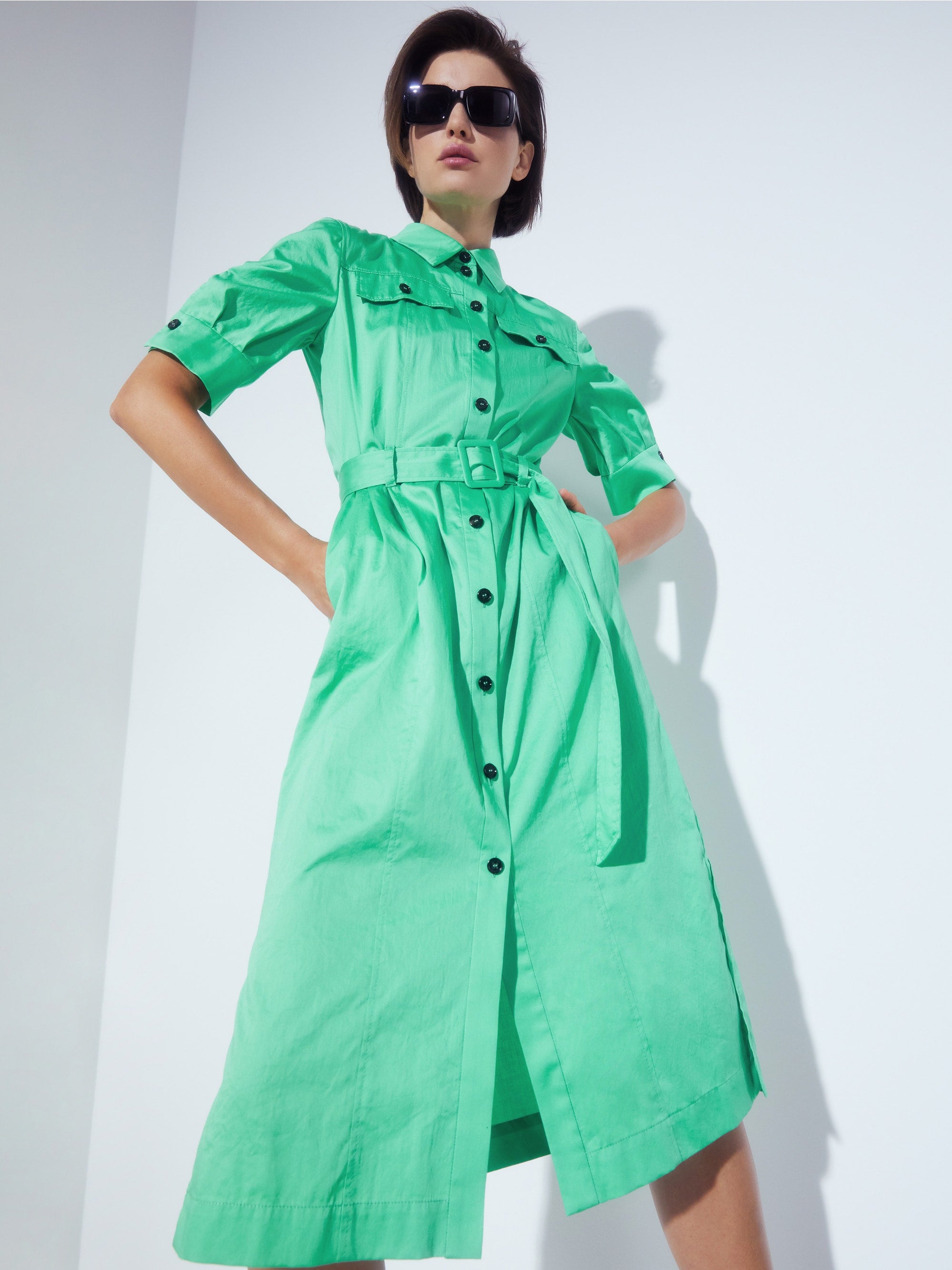 Feminine Shirt Dress With Belt - 08