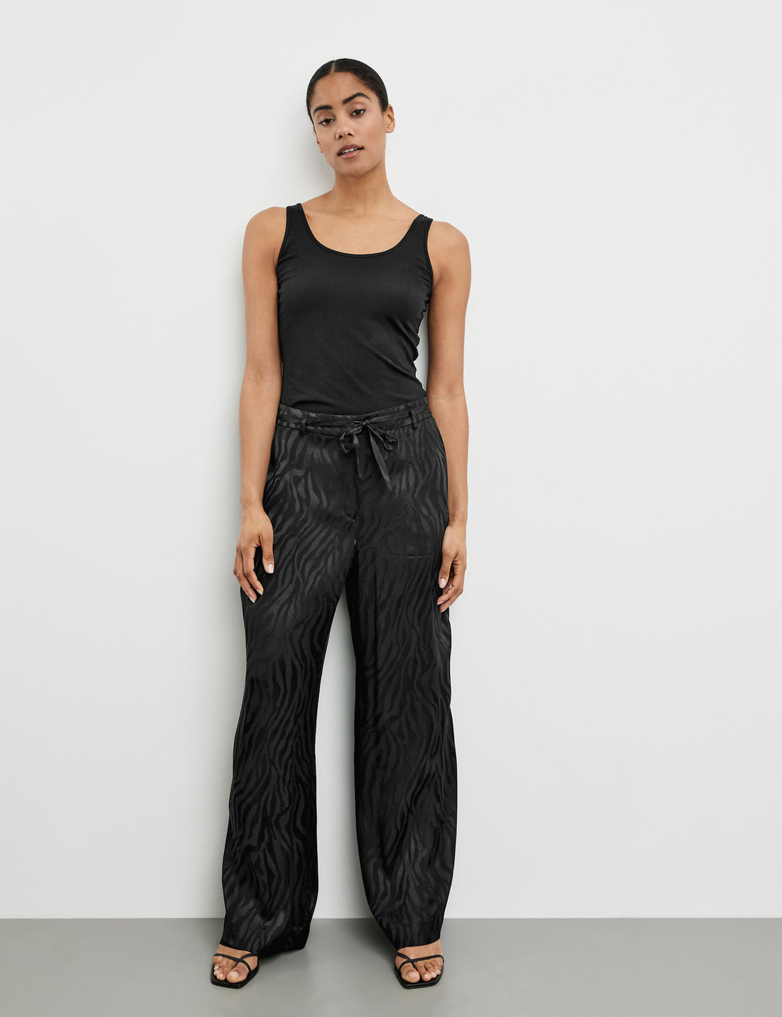 Fine Palazzo Trousers With A Tonal Tiger Design