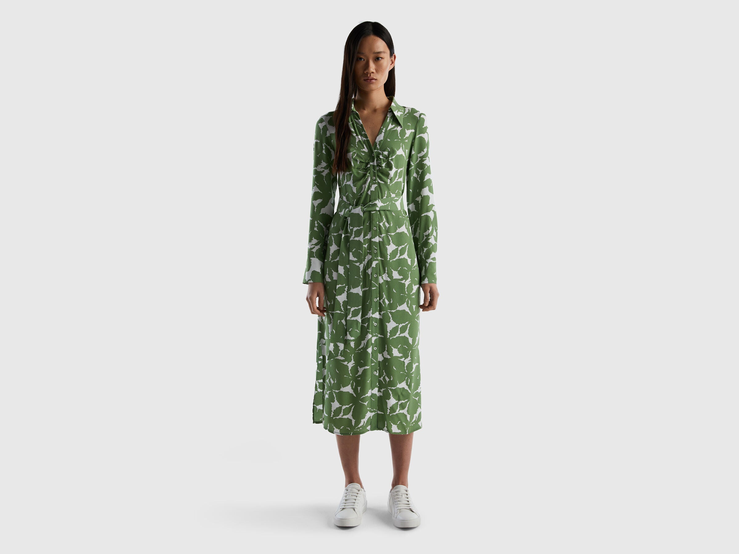 Floral Shirt Dress In Pure Viscose - 01