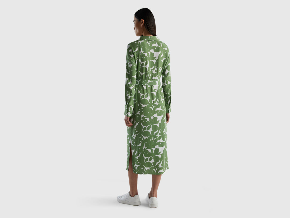 Floral Shirt Dress In Pure Viscose - 02