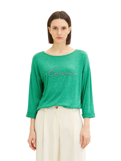 Green 3/4 Sleeve Graphic T-Shirt Tom Tailor