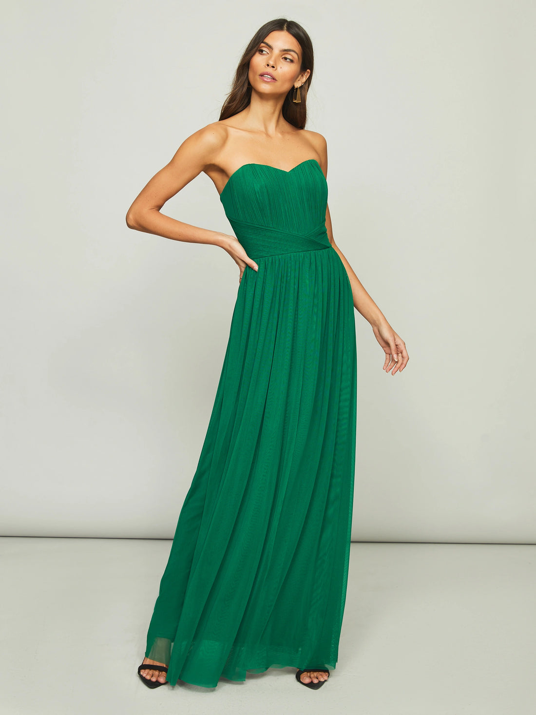 Green Strapless Sweatheart Neck Long Dress