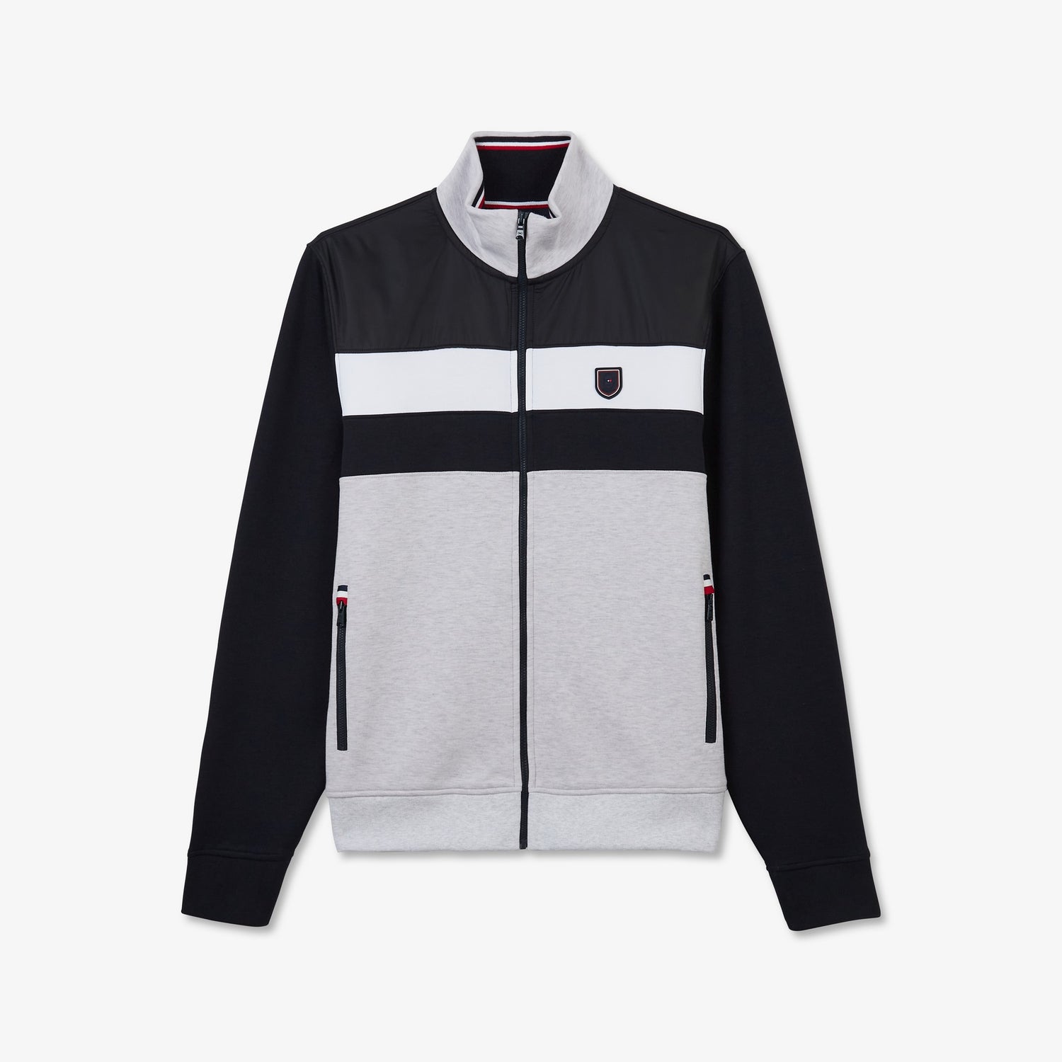 Grey Colour-Block, Bi-Fabric Zipped Sweatshirt - 04