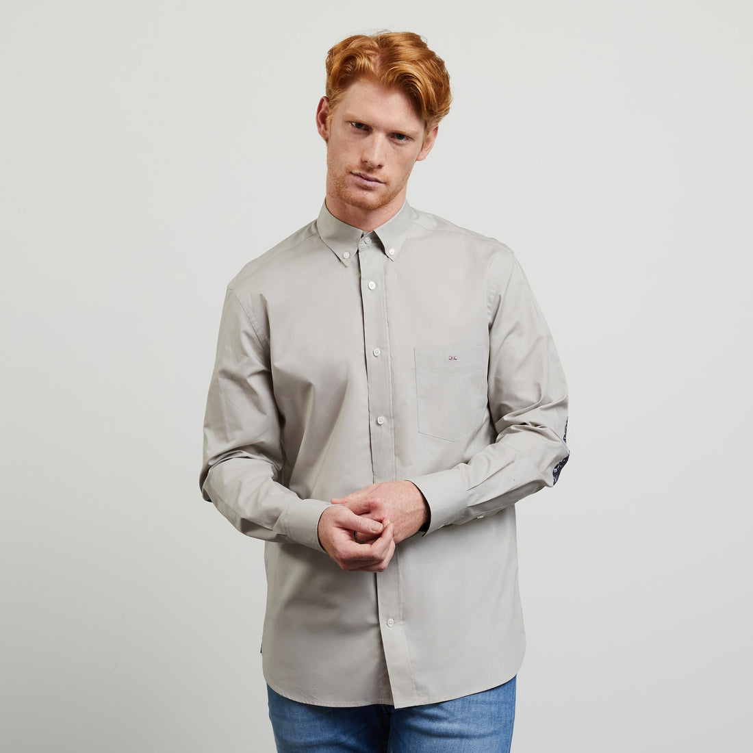 Grey Shirt With Decorative Elbow Patches - 02