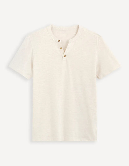 Henley-Collar Cotton-Blend T-Shirt - Ecru - 04
