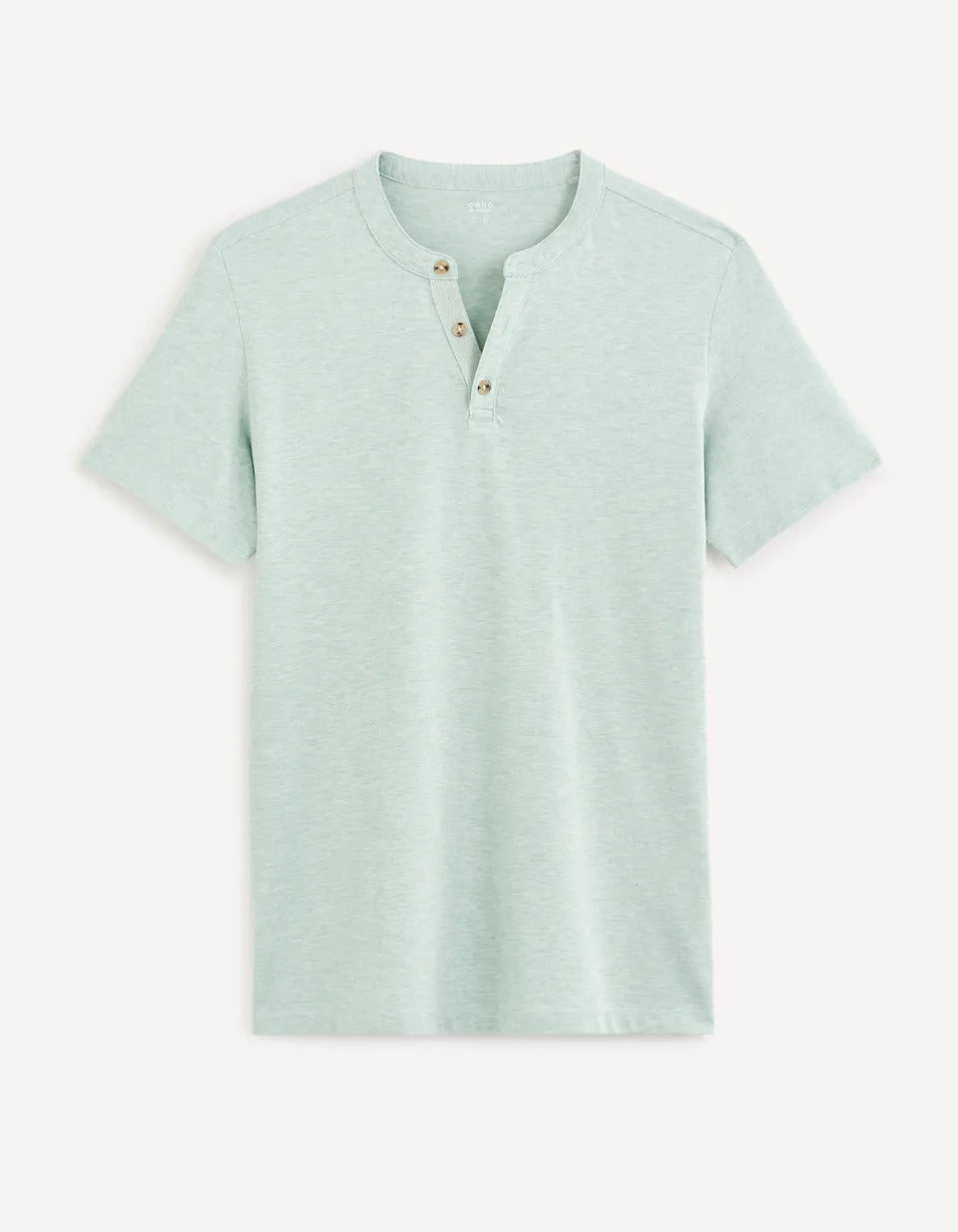 Henley Collar T-Shirt In Cotton Blend - Green - 03
