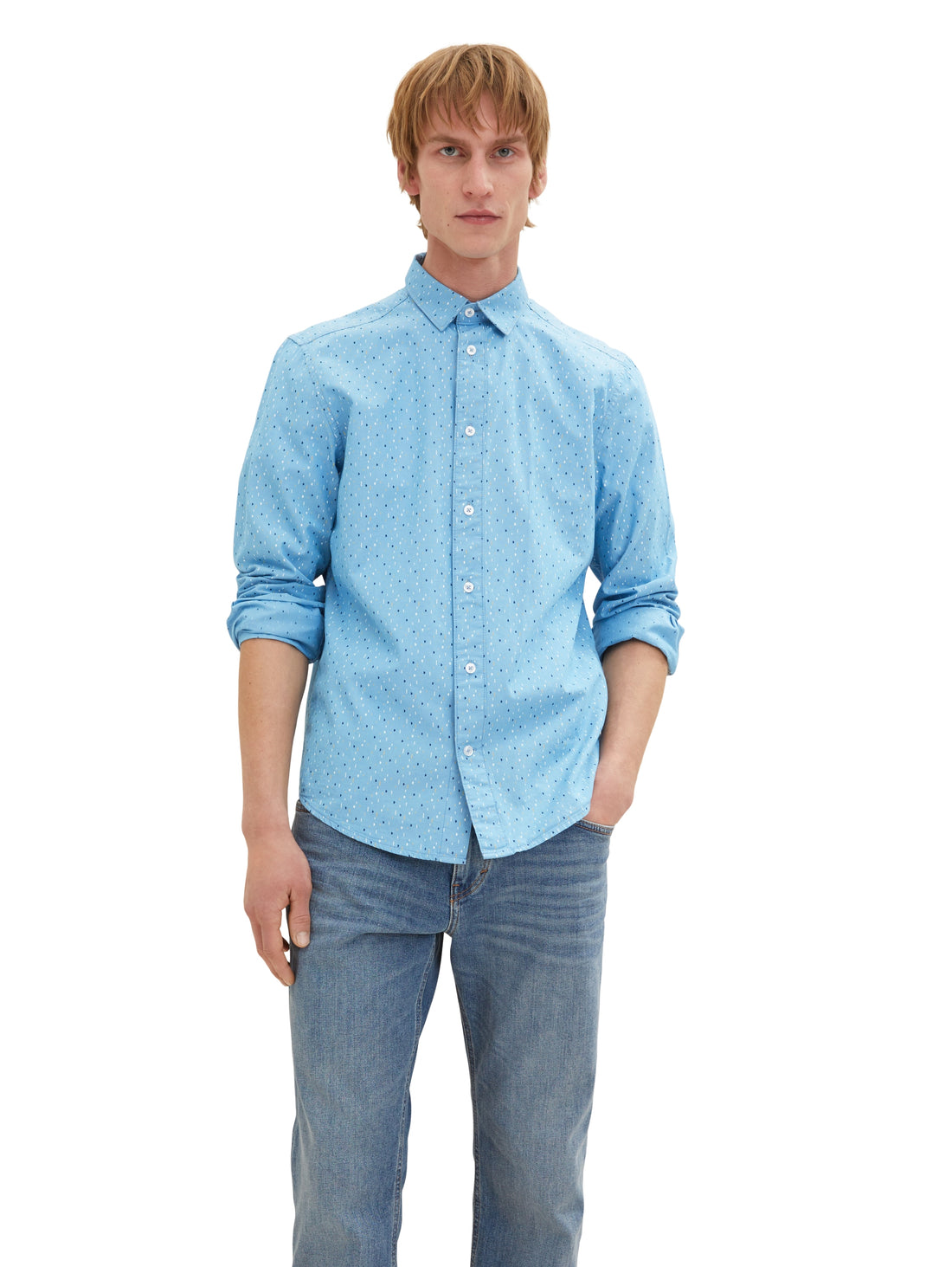 Light Blue All-Over Print Long Sleeve Shirt