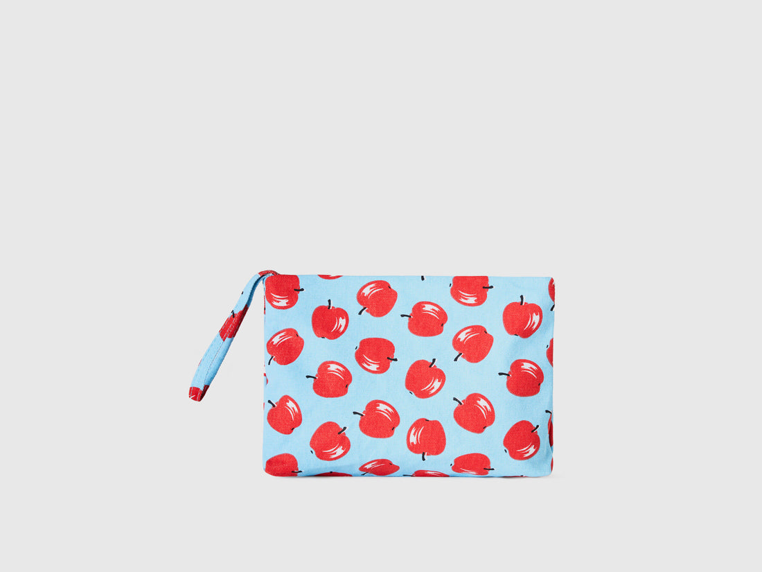 Light Blue Beauty Case With Apple Pattern