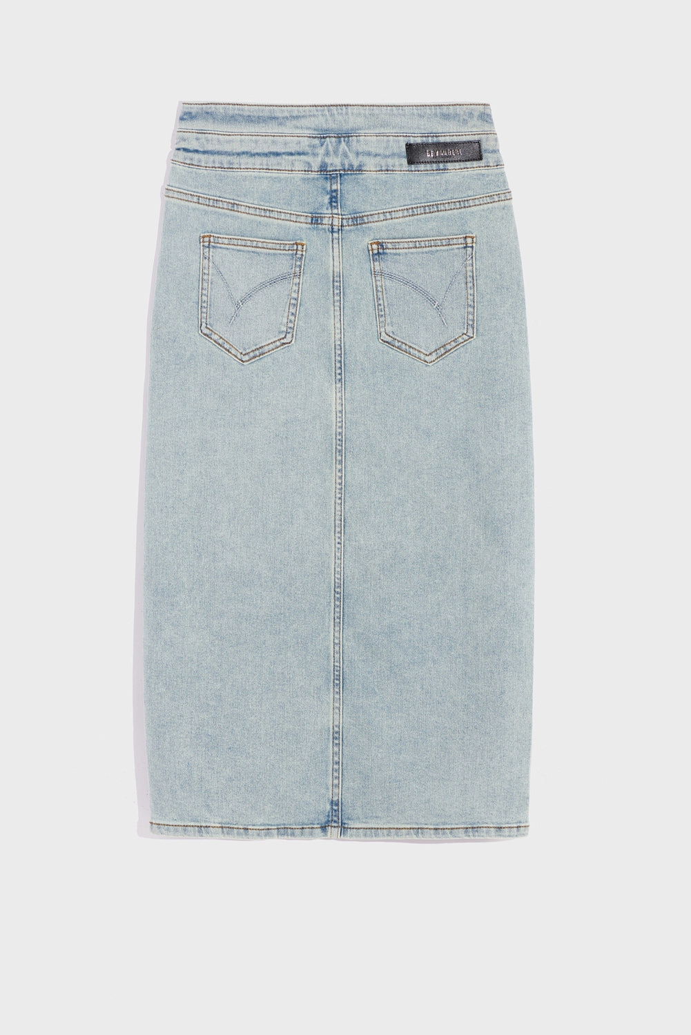 Light Blue Knee-Length Skirt With Center Slit