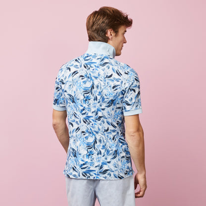 Light Blue Polo In Cotton Pique With Floral Print - 03