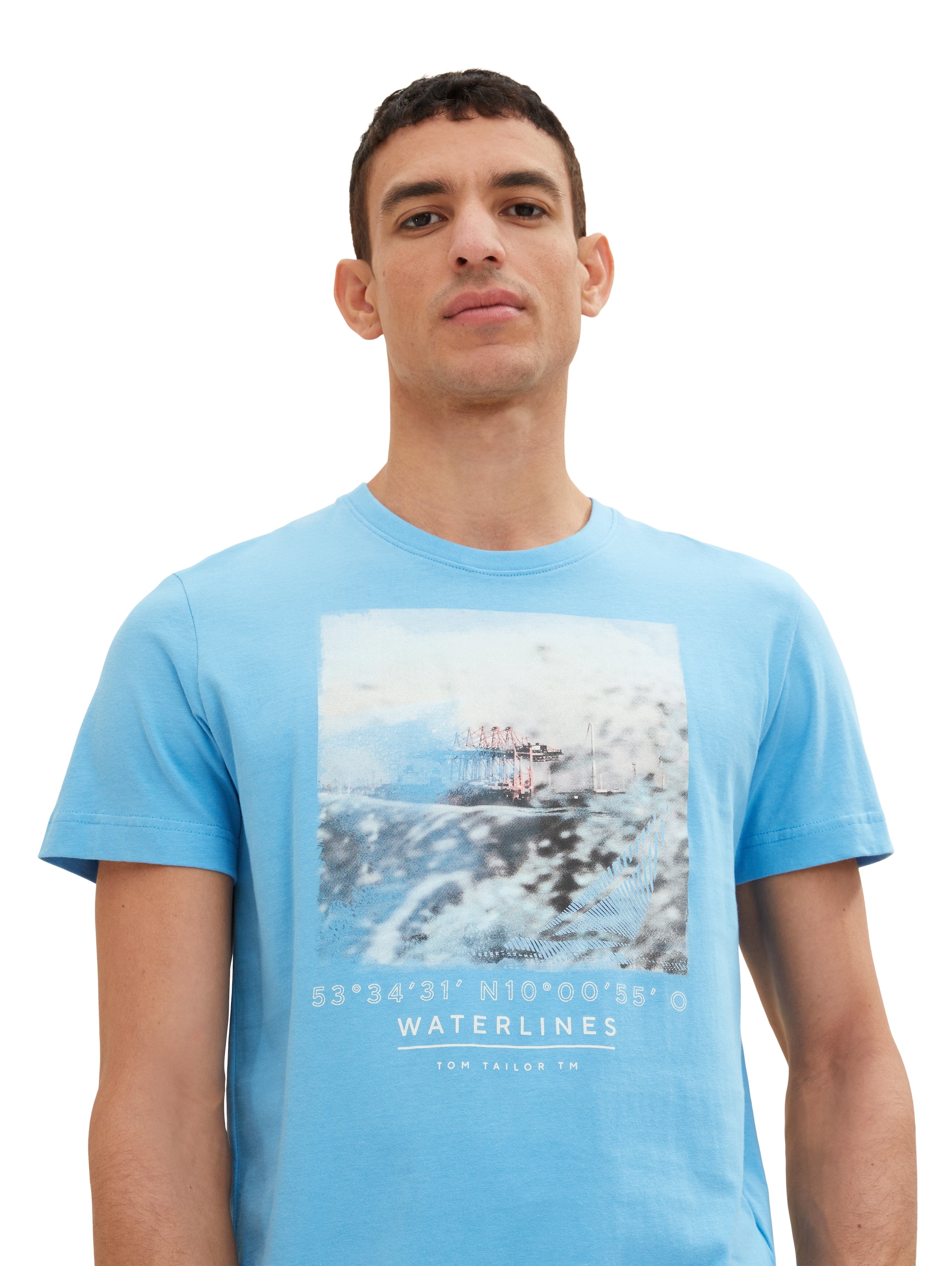 Light Blue Short Sleeve Graphic Crew Neck T-Shirt - BEVAVA