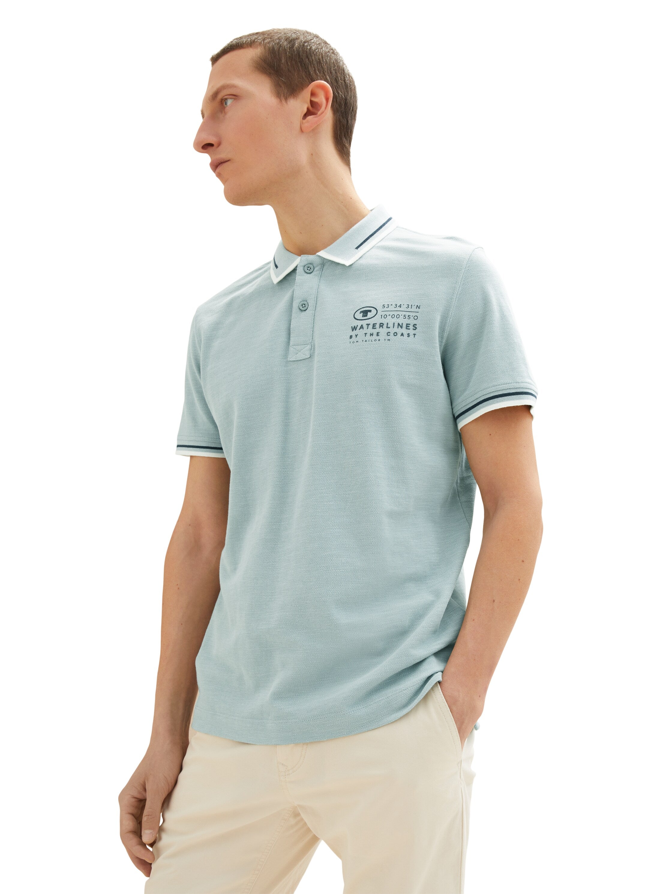 Light Blue Short Sleeve Polo Shirt With Brand Logo - BEVAVA