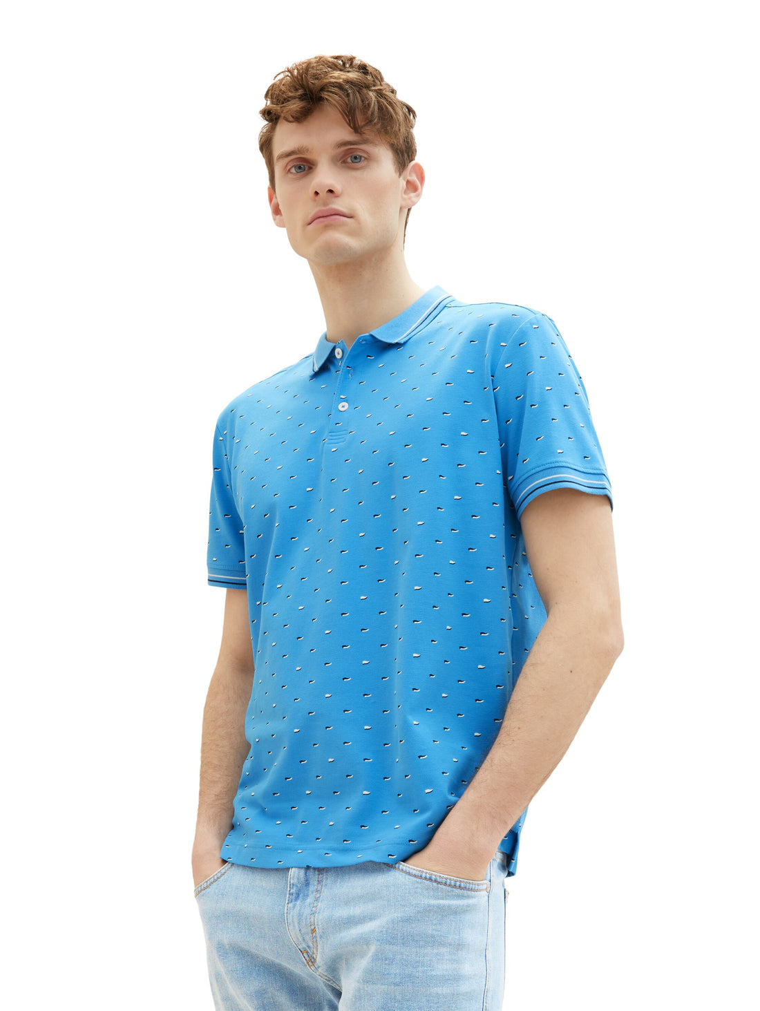Light Blue Short Sleeve Printed Polo Shirt - BEVAVA