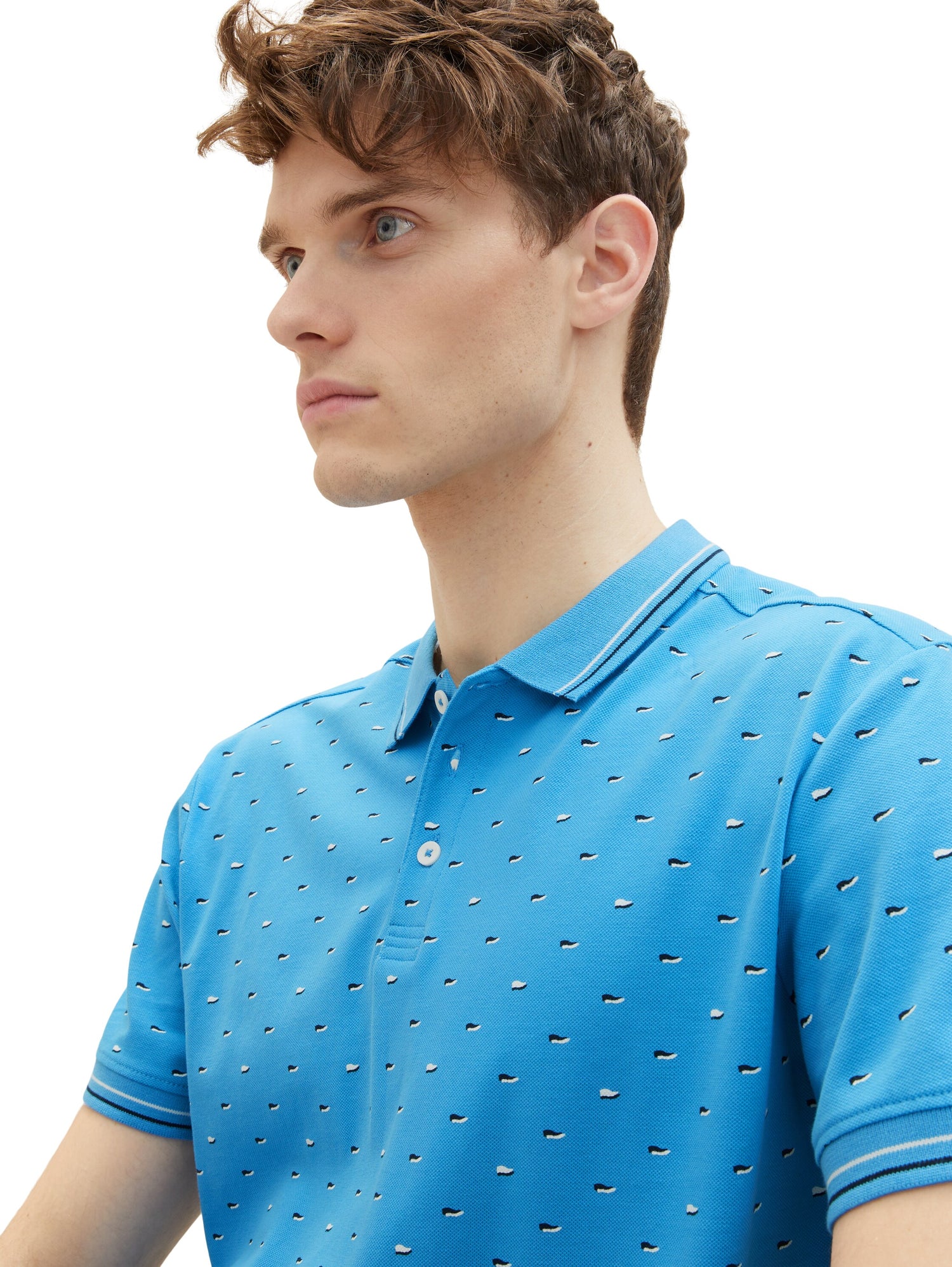 Light Blue Short Sleeve Printed Polo Shirt - BEVAVA