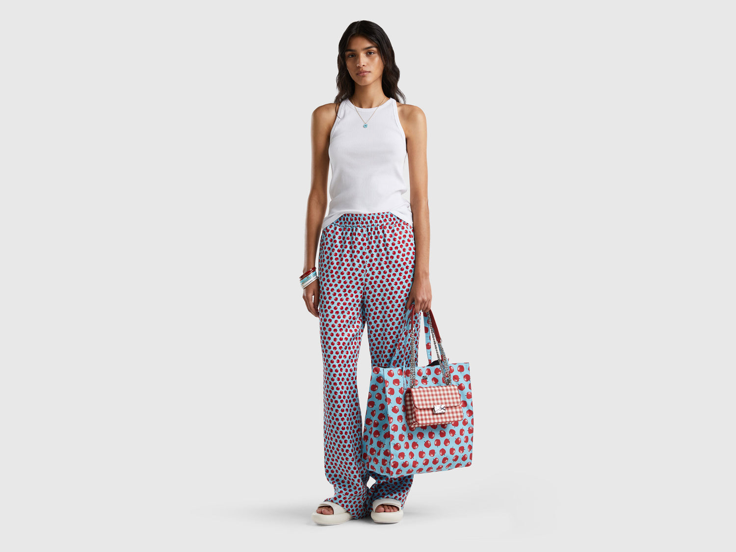 Light Blue Trousers With Apple Pattern