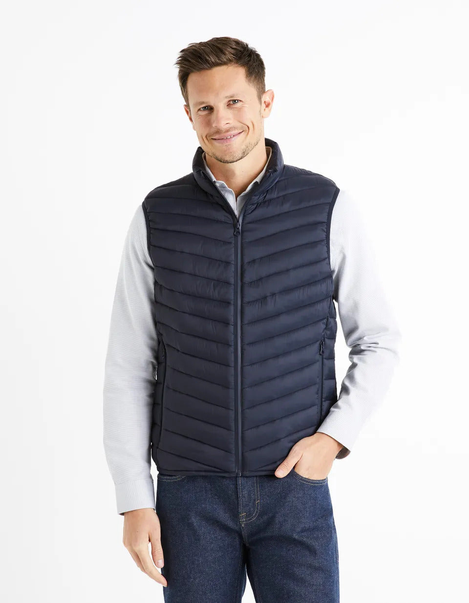 Light Water-Repellent Sleeveless Padded Jacket - Navy - 01