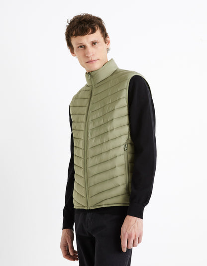 Lightweight Water-Repellent Sleeveless Padded Jacket - Khaki - 01