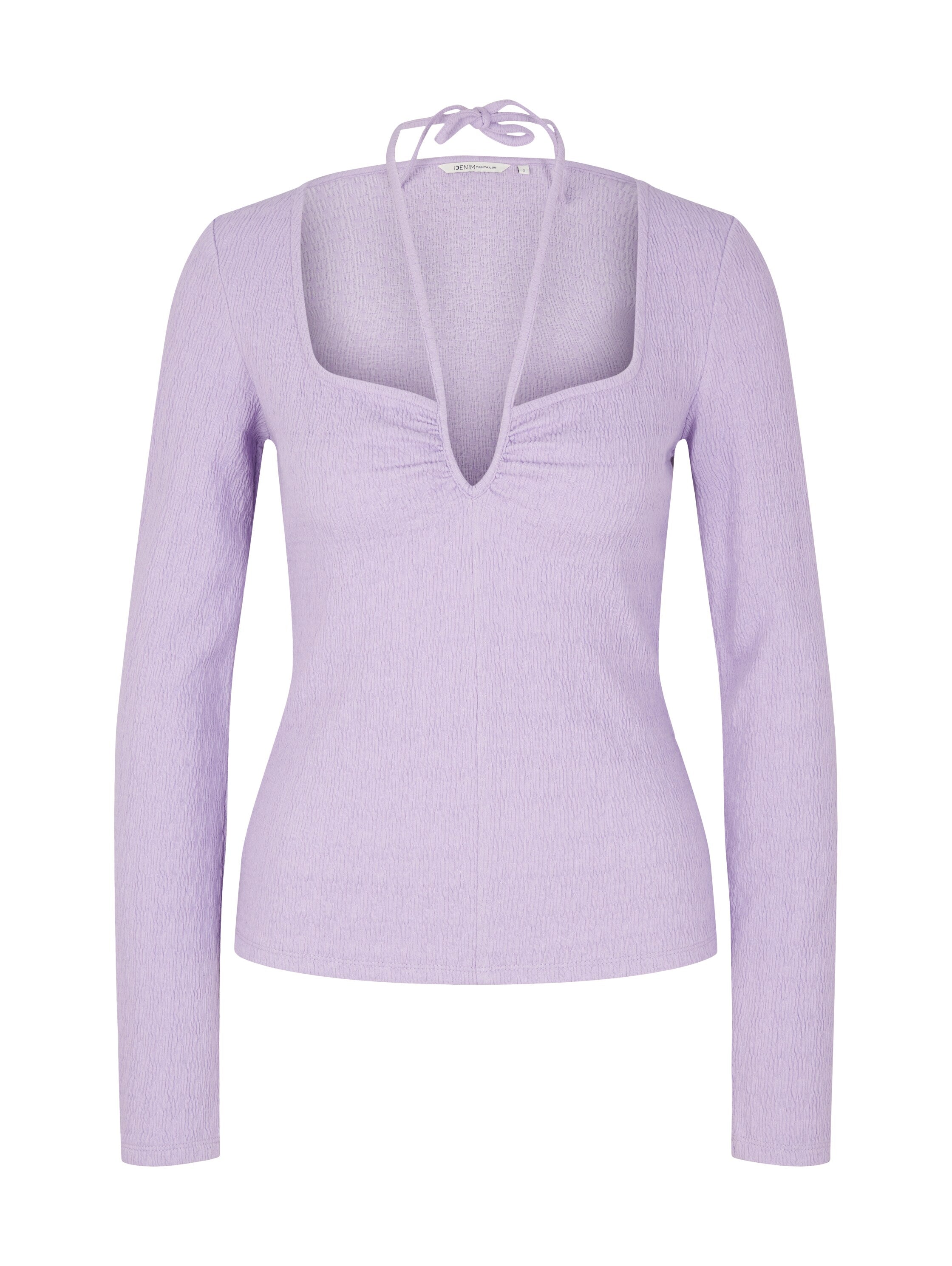 Lilac Purple Long Sleeve Square Neckline Top With Straps Tom Tailor