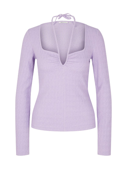 Lilac Purple Long Sleeve Square Neckline Top With Straps Tom Tailor