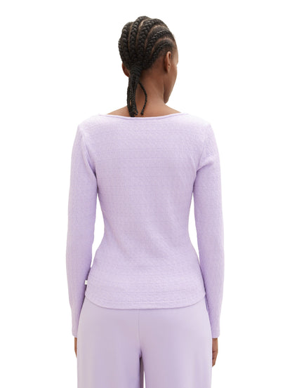 Lilac Purple Long Sleeve Square Neckline Top With Straps Tom Tailor