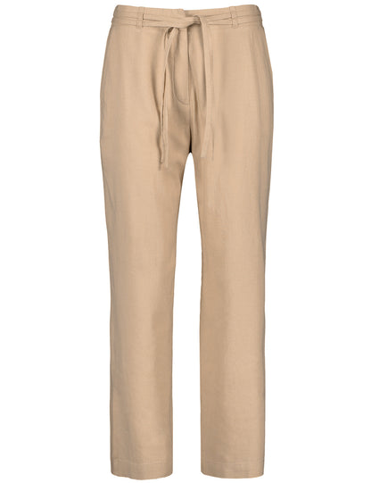 Linen Blend Trousers With A 3/4-Length, Wide Leg