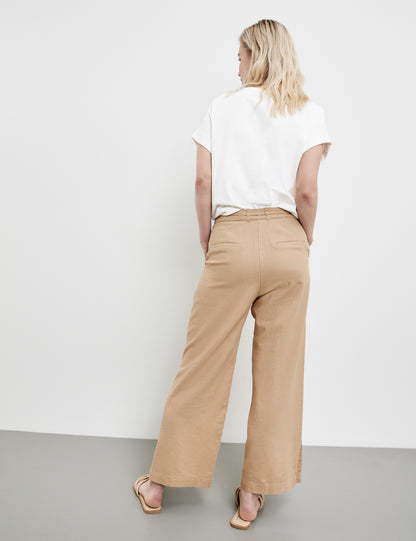 Linen Blend Trousers With A 3/4-Length, Wide Leg