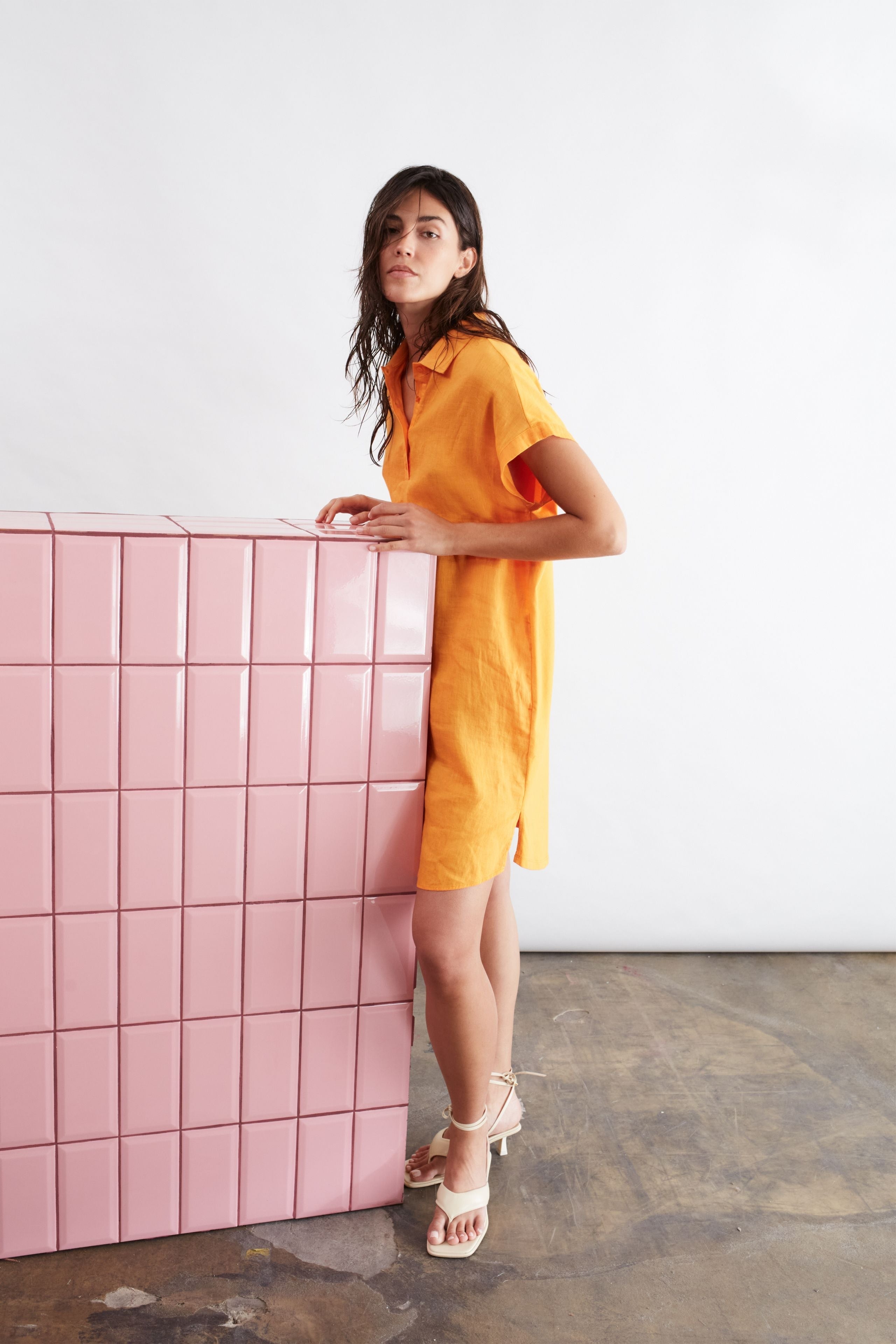 Linen Dress With Jersey Patch Oui