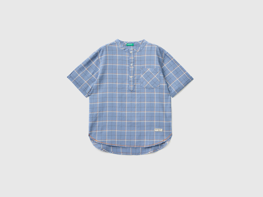 Mandarin Collar Check Shirt - 01