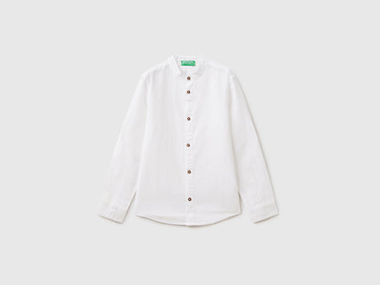 Mandarin Collar Shirt In Linen Blend