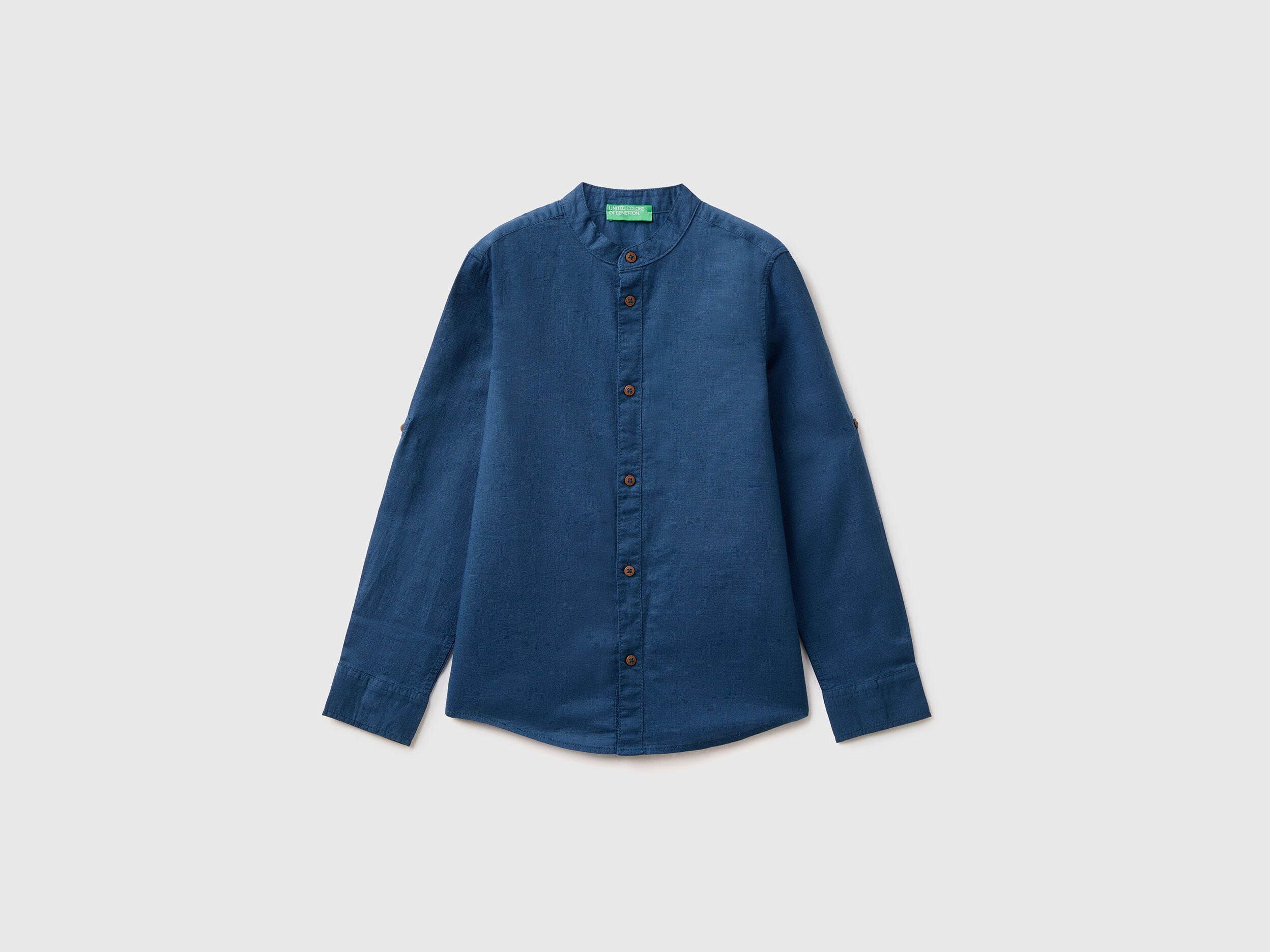 Mandarin Collar Shirt In Linen Blend