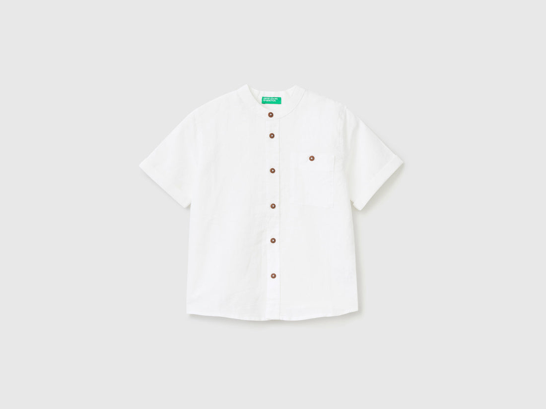 Mandarin Collar Shirt In Linen Blend