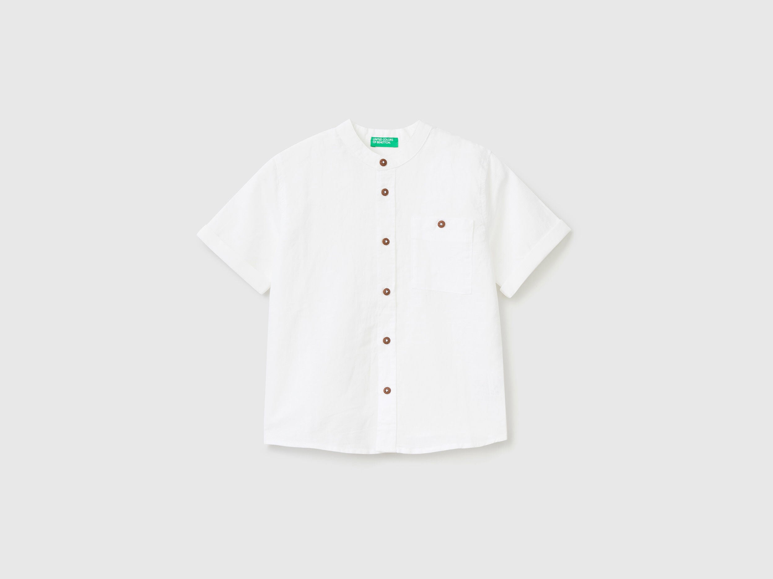 Mandarin Collar Shirt In Linen Blend