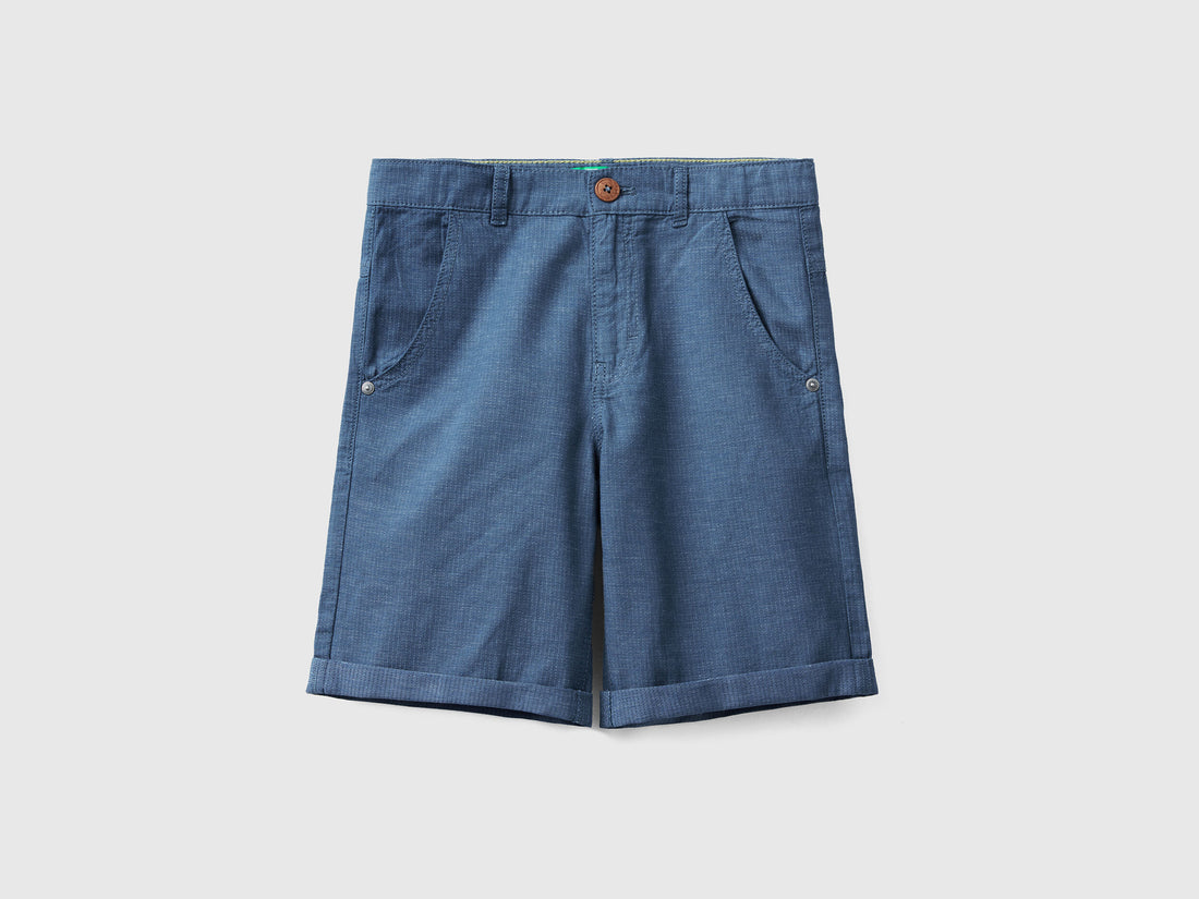 Micro-Patterned Shorts In Linen Blend - 01