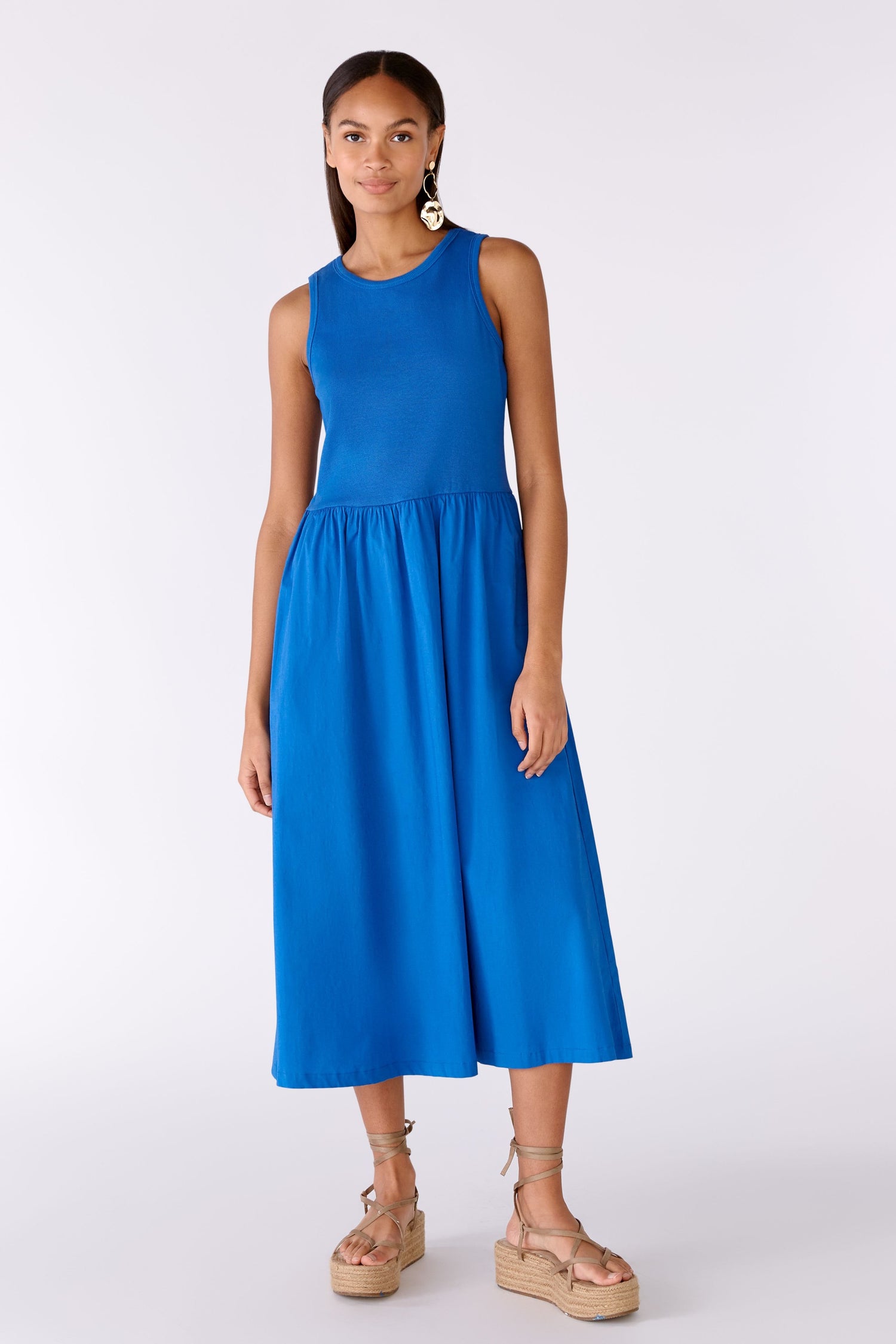 Midi Dress Cotton Stretch Patched