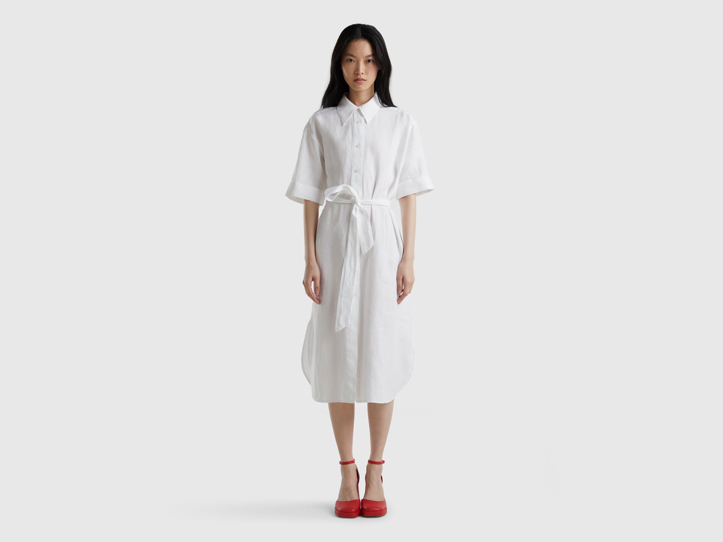 Midi Shirt Dress In Pure Linen