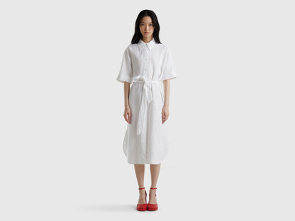 Midi Shirt Dress In Pure Linen