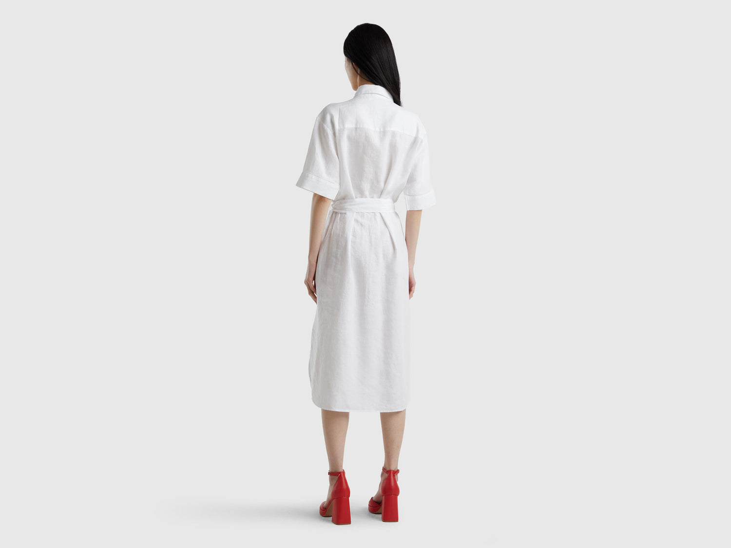 Midi Shirt Dress In Pure Linen