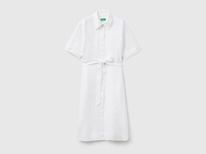 Midi Shirt Dress In Pure Linen