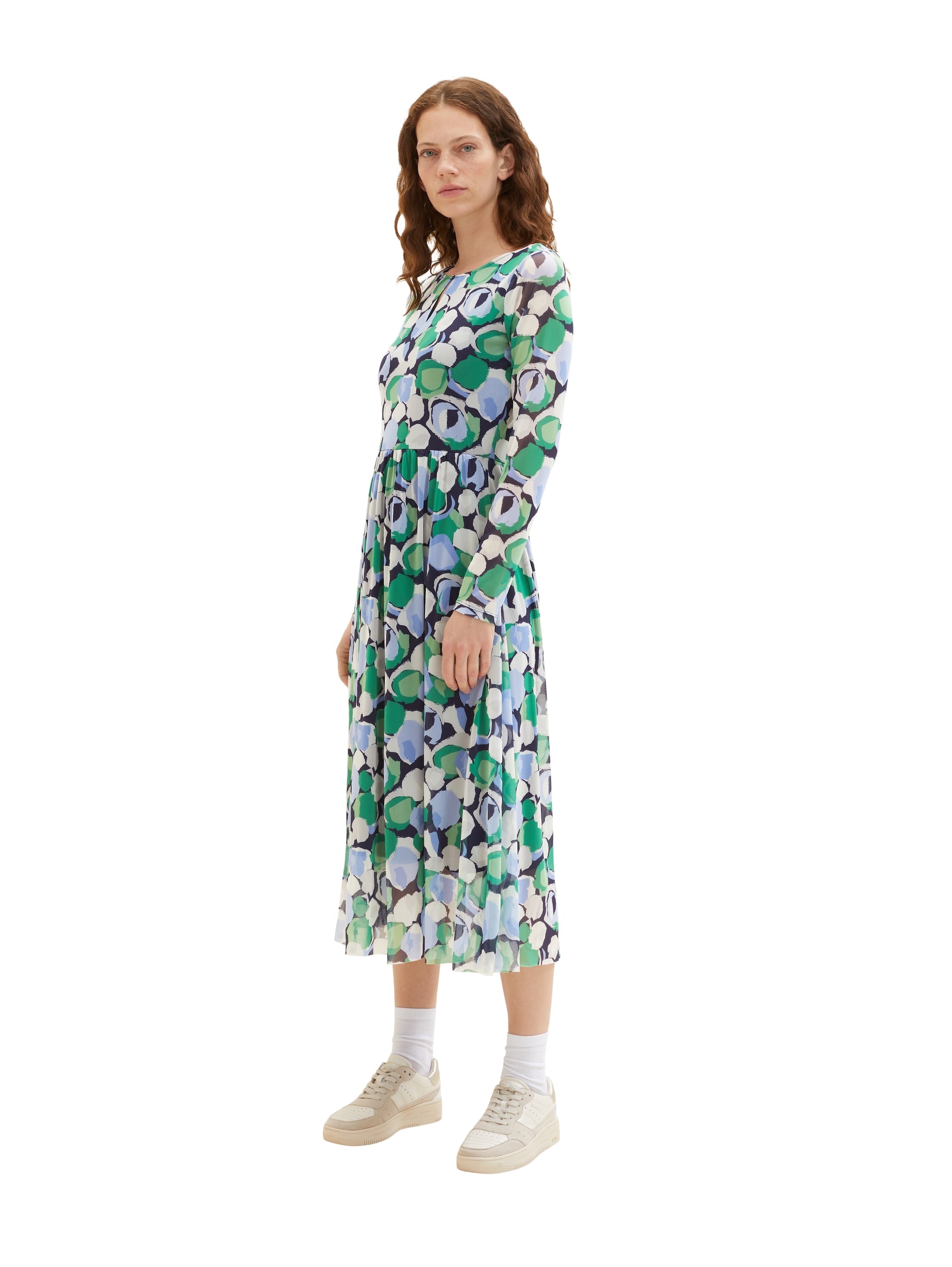 Multi-Color Long Sleeve Midi Dress With All-Over Print Tom Tailor