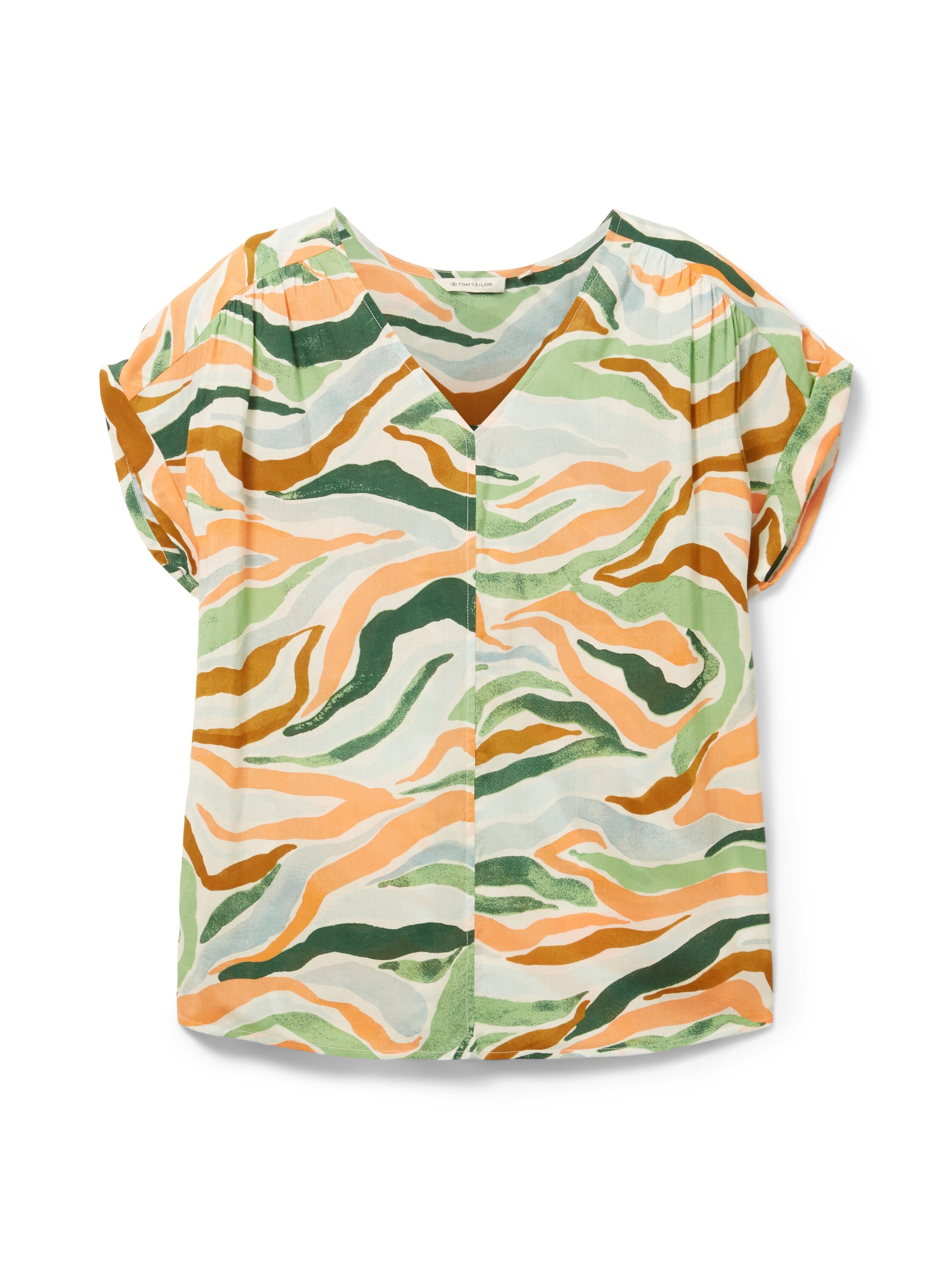 Multi-Color Printed Short Sleeve V-Neck Blouse