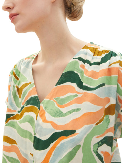 Multi-Color Printed Short Sleeve V-Neck Blouse