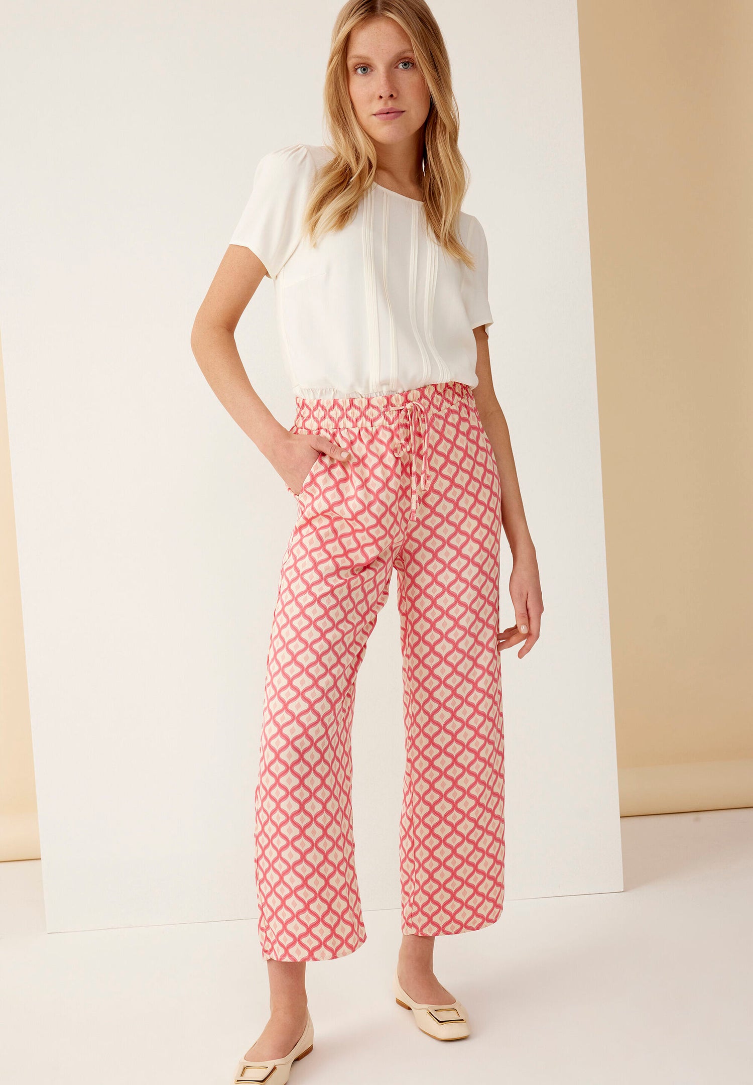 Multi-Color Trousers Graphic Waves Print