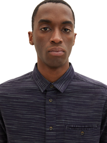 Navy Blue All-Over Print Long Sleeve Shirt