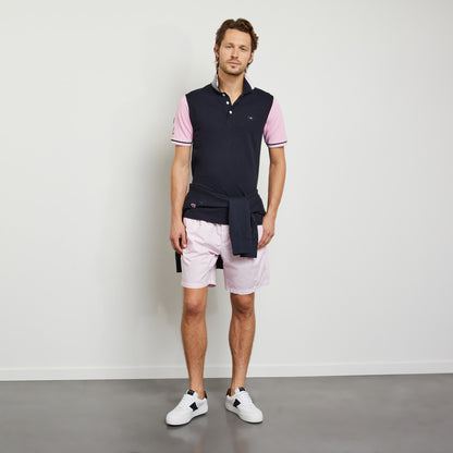 Navy Blue Colour-Block Polo In Cotton Pique - 01