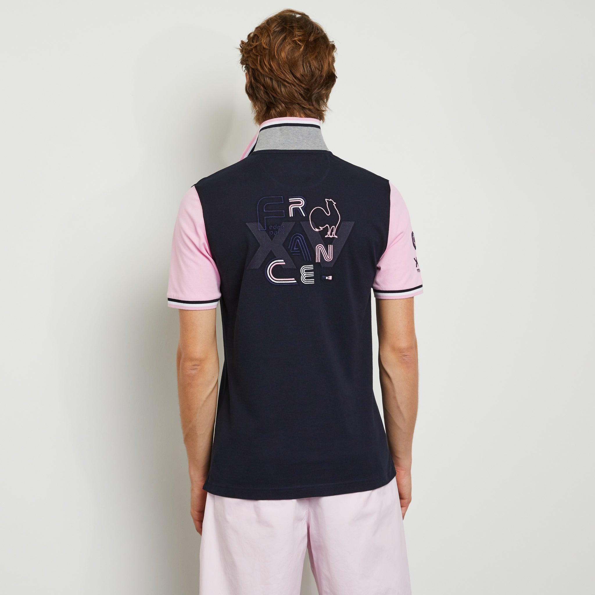 Navy Blue Colour-Block Polo In Cotton Pique - 03