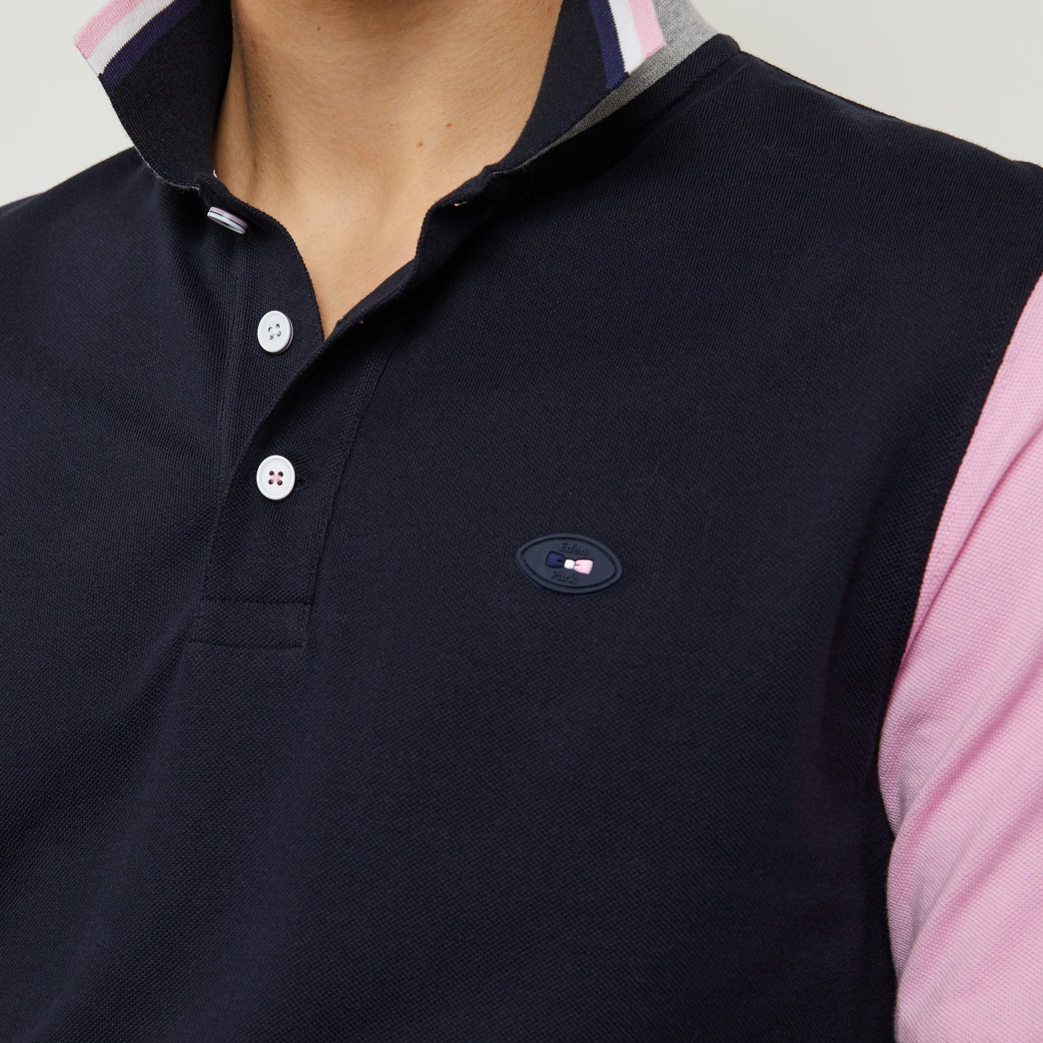 Navy Blue Colour-Block Polo In Cotton Pique - 05