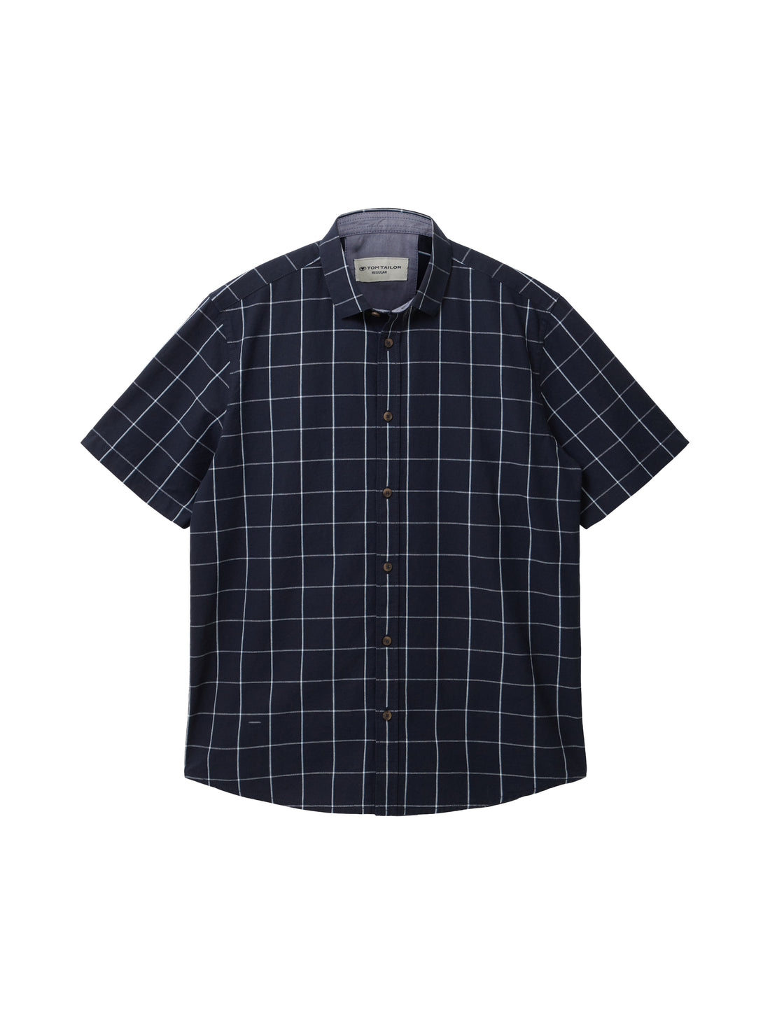 Navy Blue Short Sleeve Check Pattern Shirt