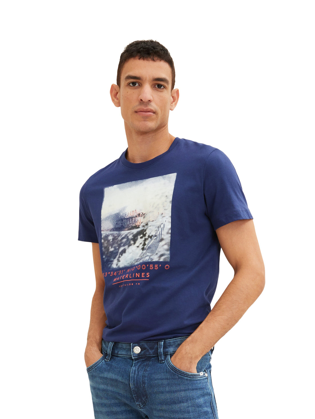 Navy Blue Short Sleeve Graphic Crew Neck T-Shirt